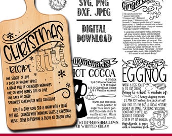 Christmas recipe bundle / engraving a cutting board / vinyl canisters / cookie jars - svg png jpeg dxf files Christmas gift holidays