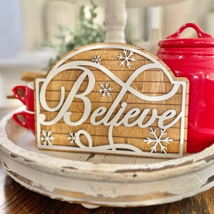 Fichier numérique signe Believe pour décoration de Noël hiver laser, svg signe look vintage découpé au laser / Glowforge