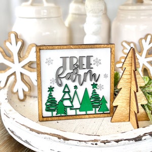 Baum Bauernhof Schild, Weihnachten, schlicht und elegant, Baum Grafik mit Schneeflocken, Dekor, Glowforge, Cricut, Silhouette Lasercut Datei SVG 3D Schild