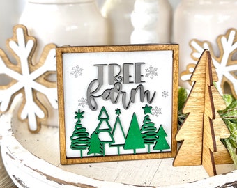 Panneau « Pépinière de sapins », Noël, simple et élégant, illustration d'arbre avec flocons de neige, décoration, compatible Glowforge, Cricut, fichier de découpe laser Silhouette SVG, panneau 3D