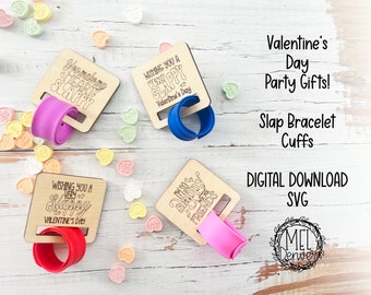 Kids party, Valentine's Day party favors, guest gifts - slap bracelet tag / card glowforge, cricut, Silhouette laser cut file SVG