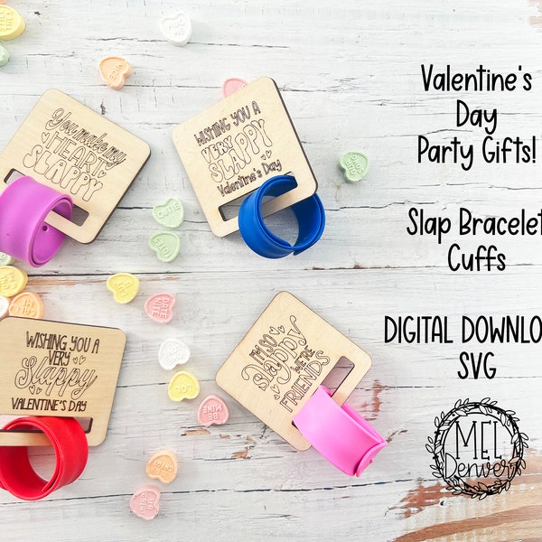 Kids party, Valentine's Day party favors, guest gifts - slap bracelet tag / card glowforge, cricut, Silhouette laser cut file SVG