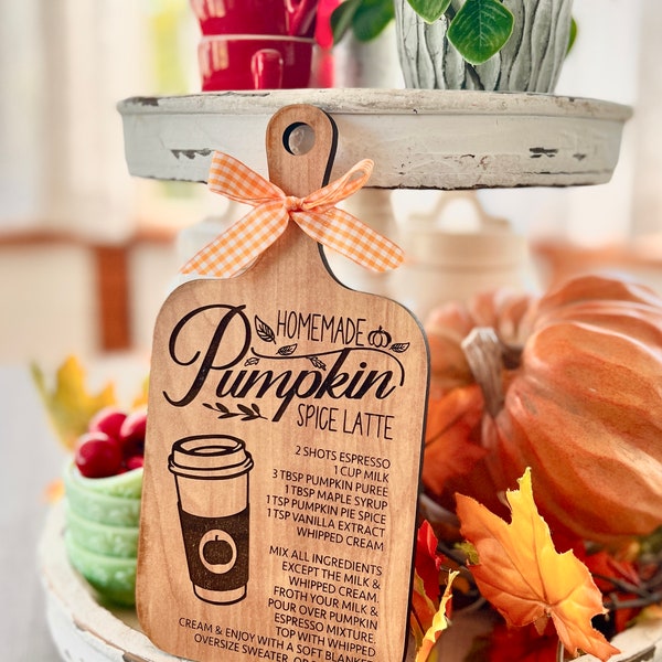 Pumpkin spice latte recipe with cutting board shape shown / fall / autumn / vinyl for canisters svg cut file glowforge cricut silhouette