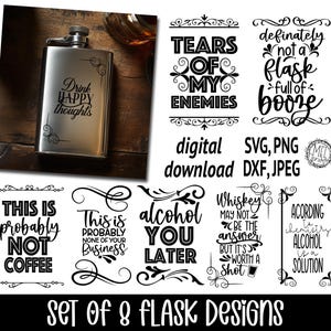 Set von 8 Flachmann Designs / Geschenk Weihnachten - SVG DXF PNG Dateien Digitaler Download Geschenk Weihnachten