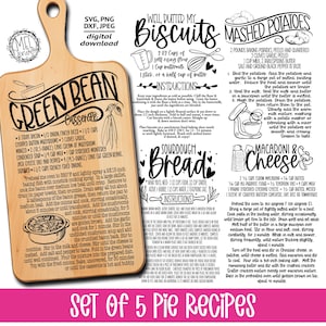 Paquete de recetas de guarniciones clásicas favoritas de la familia / grabado de una tabla de cortar / botes de vinilo / tarros de galletas - archivos SVG, PNG, JPEG y DXF para regalo