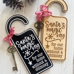 Cabide de porta de Natal "Chave mágica do Papai Noel para nossa casa sem chaminé" - arquivo svg cortado a laser glowforge cricut silhueta