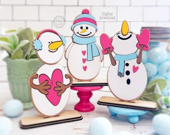Snowman Hearts Shelf Sitter Laser Cut File: Winter Valentine's Day Decor (Digital Download)