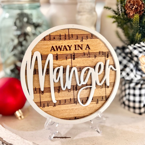 DOWNLOAD Faith / Christian / Catholic / Religious music decor / Christmas Hymn, glowforge, laser cut file SVG 3D Away in a Manger