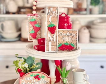 Strawberry kitchen, table decor / Spring summer  / cottage farmhouse tiered tray file set tiered  SVG cut file laser / digital download