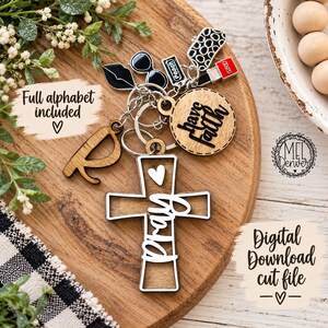 Pray Keychain Tag: Laser Cut Alphabet, Religious Gift (Digital Download)