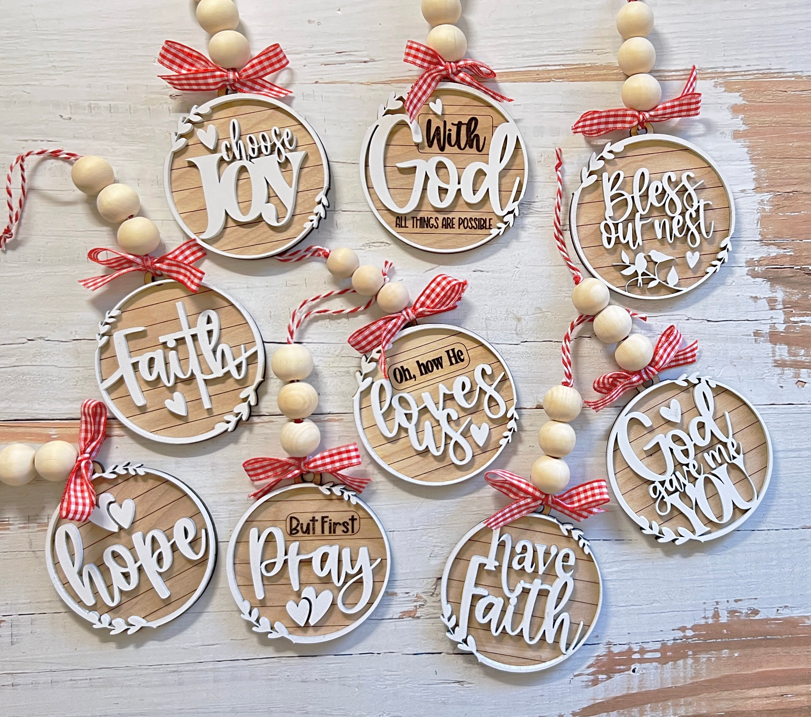 Adornos navideños con textos religiosos, cristianos, católicos y de fe, Glowforge, archivo cortado con láser SVG DXF