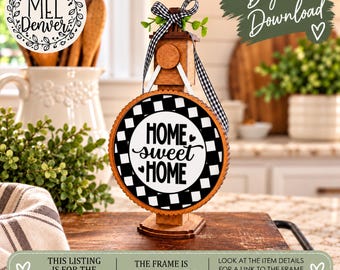 home sweet home checker insert for Interchangeable pillar frame, frame sold separately - digital download, laser ready