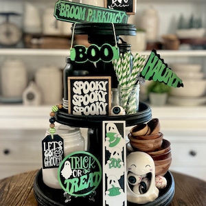 Halloween tiered tray set svg cut files for laser / Glowforge cut tested 3d sign set for fall retro bubble letter spooky