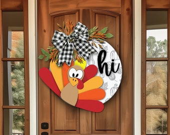 Archivo SVG cortado con láser para colgar la puerta con pavo de Acción de Gracias (descarga digital)