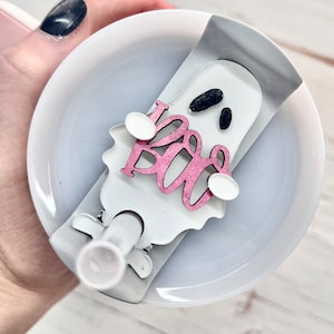 SVG cut file  20 30 40oz size Tumbler Personalized Name Tag | Ghost name tag for tumbler lid | Name Plate | Stanley Tumbler Halloween Boo