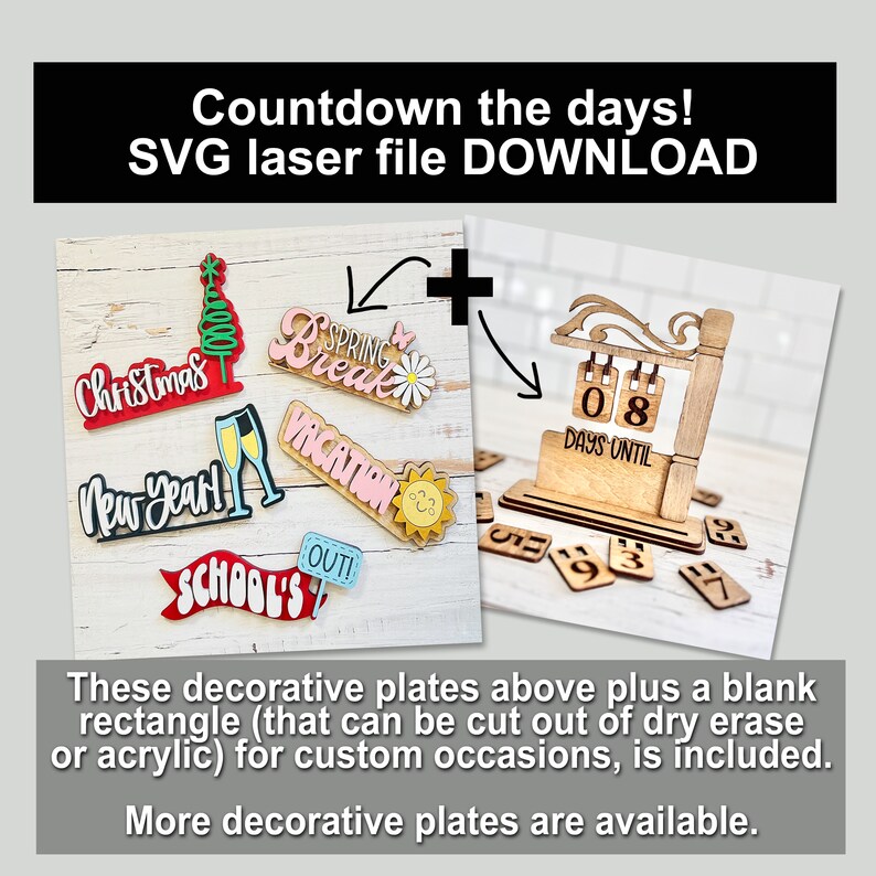 Countdown Plates Countdown Bundle, 5 Decorative Plates for Interchangeable Count Down ...