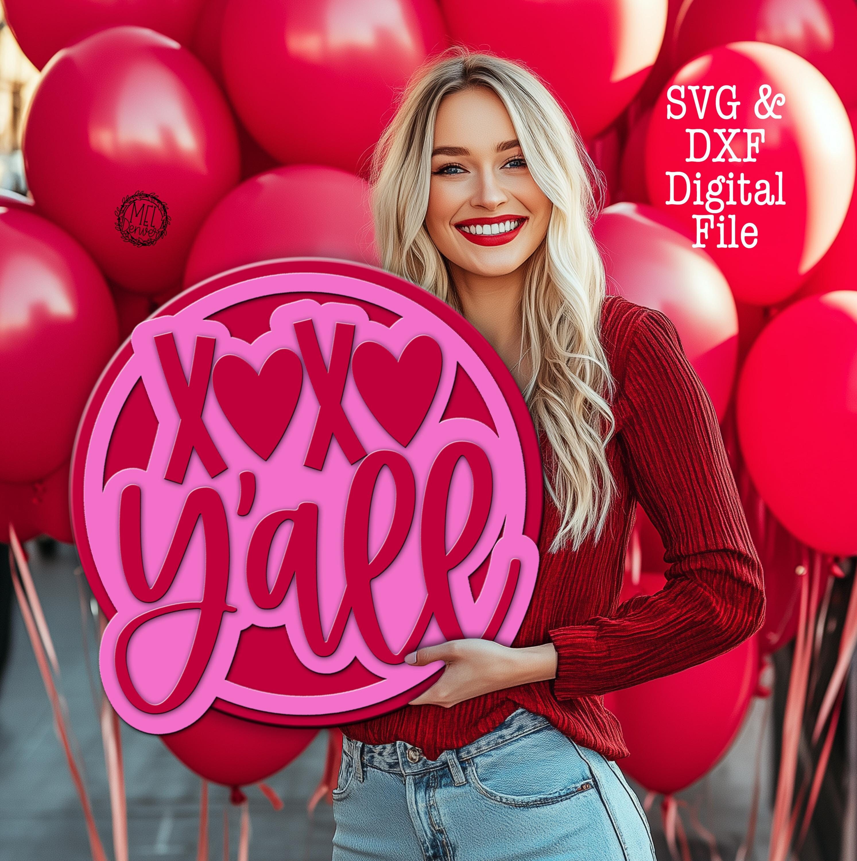 XOXO Y'all Valentines Door Hanger SVG DXF Laser File (digital