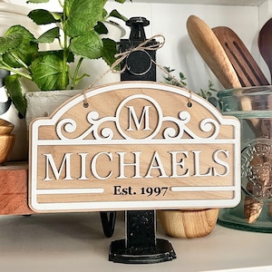 Plaque de nom de famille personnalisée personnalisée, suspendue, cadeau de fête des mères, cadeau de mariage, cadeau pour elle, forge luminescente, fichiers laser, SVG vendu séparément