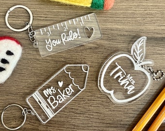 SVG digital download Teacher, gift keychain, tag, ornaments set of 3 engrave on clear acrylic or engraved on wood laser cutter / glowforge