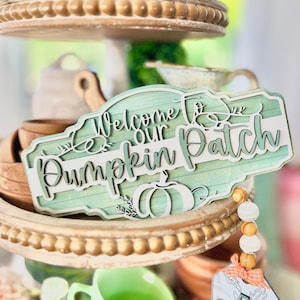 Välkommen till vår pumpafält, Thanksgiving höstdekor, 3D-skylt, Glowforge, Cricut, Silhouette laserskuren fil SVG enkel montering