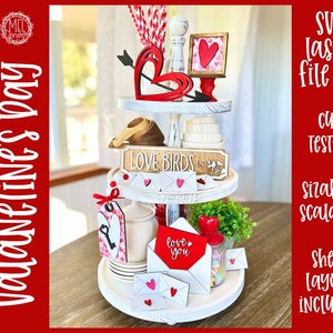 Valentine&#39;s Day tiered tray set, love, couples, anniversary decor, glowforge, cricut, Silhouette laser cut file SVG 3D signs set