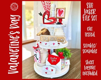 Valentine's Day tiered tray set, love, couples, anniversary decor, glowforge, cricut, Silhouette laser cut file SVG 3D signs set