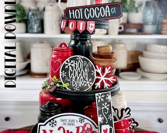 Hot Cocoa Tiered Tray SVG: Holiday Coffee Bar Decor (Digital Download)