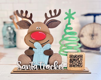 Christmas Santa Tracker QR code shelf sitter adorable reindeer - svg laser cut file glowforge Xtool etc