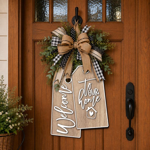 Welcome to our home, double tag door hanger : year round Decor Laser ready SVG DXF Digital Download