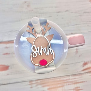File di taglio SVG 20 30 40oz renna Tag / Tag personalizzato di Natale per coperchio del bicchiere / Tag del bicchiere / Targhetta personalizzata Stanley Tumbler