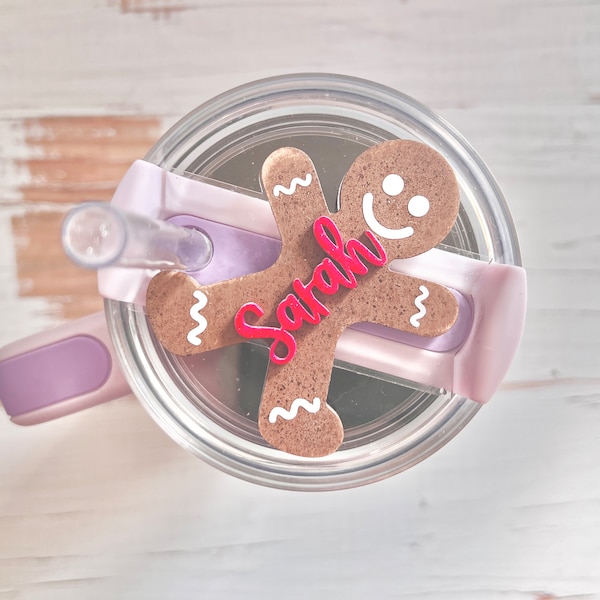 SVG cut file  20 30 40oz size gingerbread man | Christmas custom tag for tumbler lid | tumbler tag | Stanley Tumbler personalized name plate