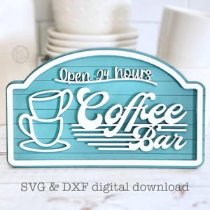 Fichier numérique de bar à café pour laser avec texture de fond à rabat effet ferme moderne signe svg fichiers découpés au laser / Glowforge
