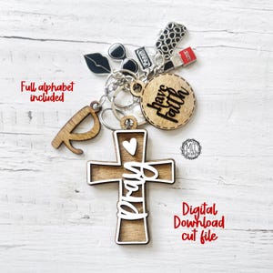 Digitale download Geloof, cadeau-sleutelhanger, label, set van 3 bidden, heb vertrouwen en volledig alfabet/religieus/lasergesneden bestand, kerstmis, sleutelhanger