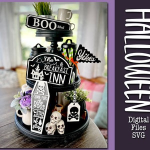 Halloween tiered tray set svg cut files for laser / Glowforge cut tested 3d sign set for fall dead & breakfast set