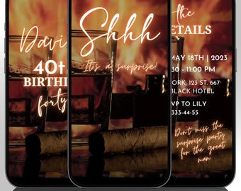 Whiskey & Cigar Men's Birthday Video Invitation | Aged to Perfection Surprise Party Evite