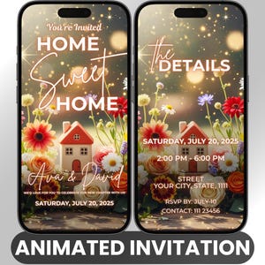 Home Sweet Home-uitnodiging geanimeerd, Wildflower Video Evite, bewerkbare canvassjabloon, rustieke bloemen New Home Party, digitale download