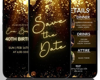 Gold Glitter Birthday Evite: Editable Animated Mobile Invitation (Digital Download))