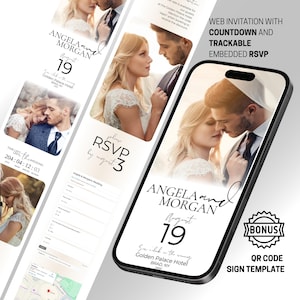 Bearbeitbare Web-Hochzeitseinladung mit Countdown, Antwort-Formular, QR-Foto-Upload, Google Karte | Handyfreundlich und sofortiger Zugriff
