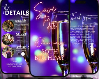 Elegant Champagne Birthday Invitation: Chic Phone Evite (Digital)