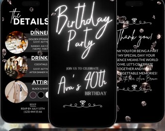 Glitter Diamond Birthday Invitation for Women: Animated Video Invite (Digital)