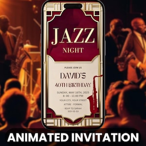 Jazz Night Birthday Invitation: Music Party Phone Invite (Digital)