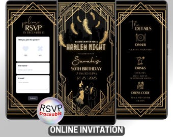 Invito di compleanno Art Déco Harlem Night: invito Web mobile (digitale)
