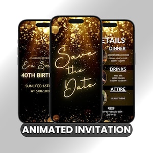Gold Glitter Birthday Evite: Bearbeitbare animierte Handy-Einladung (Digitaler Download))