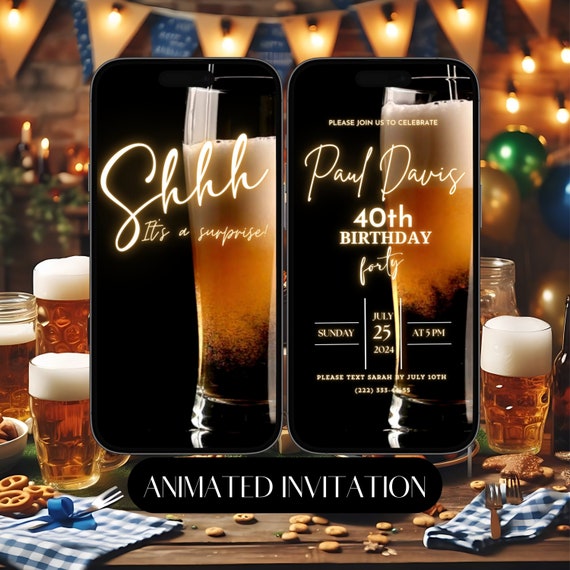 Surprise Beer Birthday Party Phone Invitation for Men (Digital)