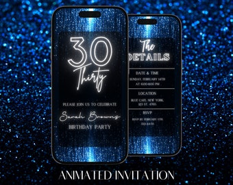 Modern Digital 30th Birthday Invitation for Adults - Customizable