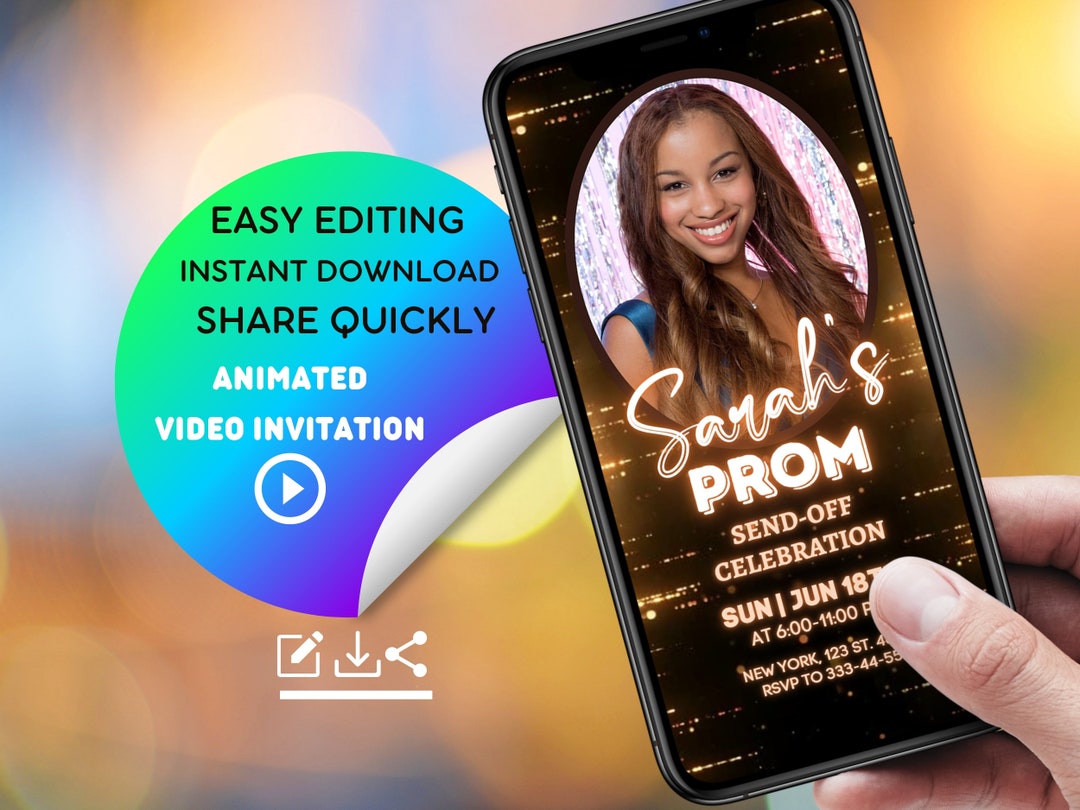 Gold Glitter Digital Prom Invitation Prom Invite With Customizable Photo Option Editable Mobile
