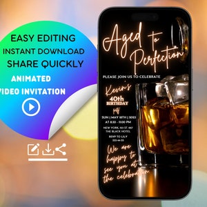 Aged to Perfection Whisky-Geburtstags-Einladung für Männer - Prost auf eine Whisky-Geburtstagsparty! - Bearbeitbare Whisky-Einladung für Ihn