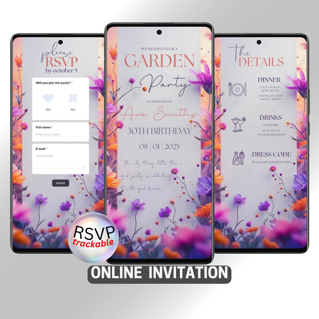Editable Floral Garden Party Digital Invitation With RSVP Tracker, Mini ...