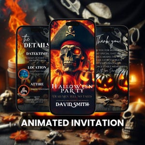 Bearbeitbare Vintage Halloween Piraten Party Einladung | Gothic Skelett Halloween Geburtstag | Piraten-Thema-Halloween-Party einladen