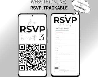 Wedding RSVP Website Template with QR Code: Editable Online Form (Digital Download)